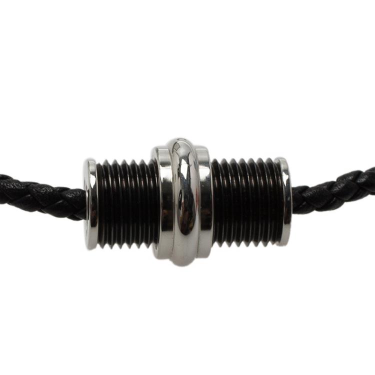 Pre Owned Montblanc Black PVD Steel Men's Sliding Pendant Woven Leather Necklace