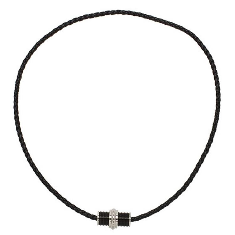 Pre Owned Montblanc Black PVD Steel Men's Sliding Pendant Woven Leather Necklace