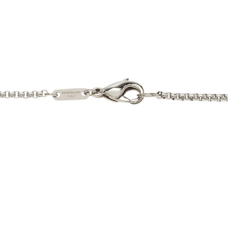 Pre Owned Montblanc Men's Monograin Leather Inlay Steel Tag Pendant Chain Necklace