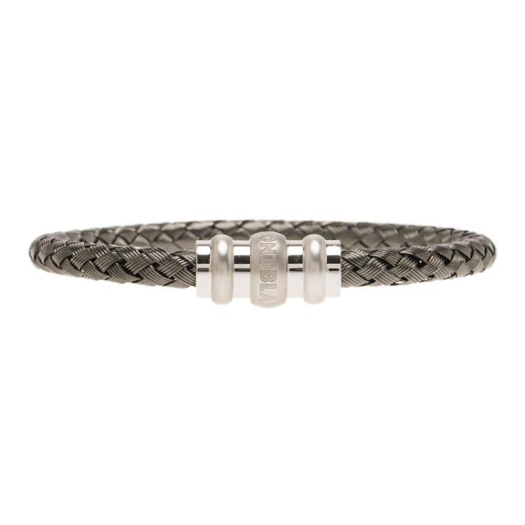 Pre Owned Montblanc Men's Contemporary Collection Silver Woven Bracelet Medium