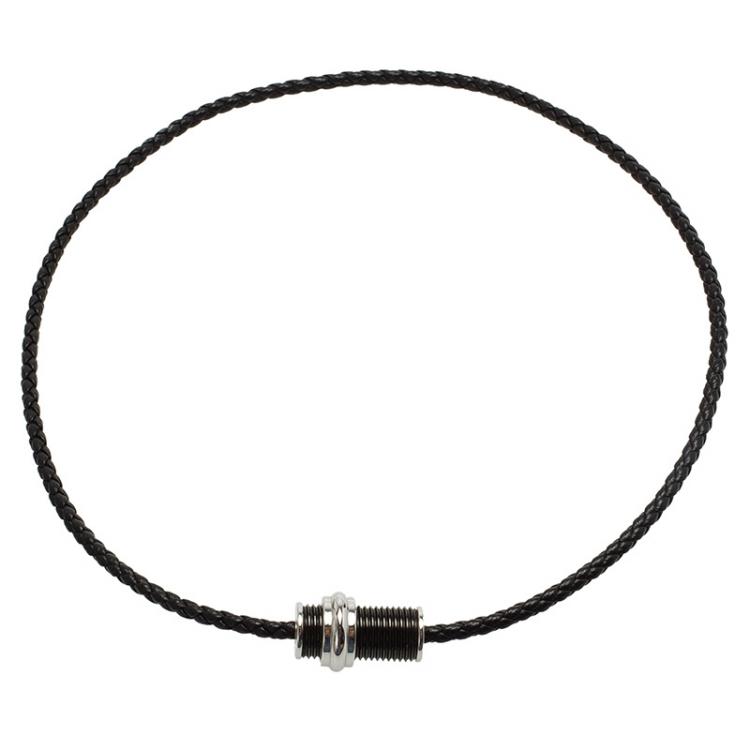مملوكة مسبقًا Montblanc Black PVD Steel Sliding Pendant Woven Leather Men's Necklace