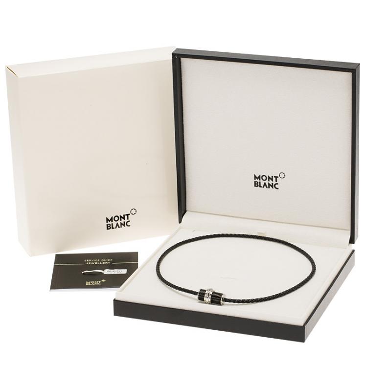 مملوكة مسبقًا Montblanc Black PVD Steel Sliding Pendant Woven Leather Men's Necklace
