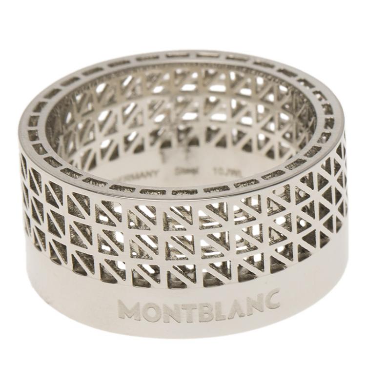 Pre Owned Montblanc Graphic Cutout Steel Band Ring Size 62