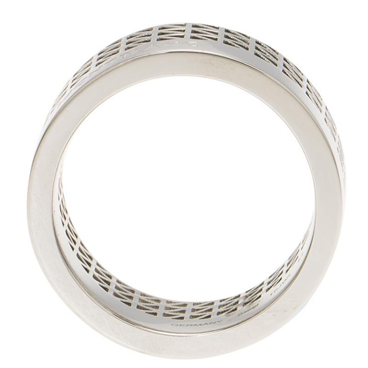 Pre Owned Montblanc Graphic Cutout Steel Band Ring Size 62