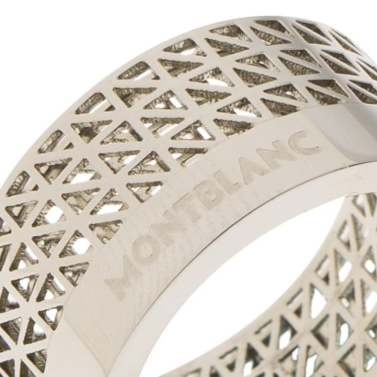 Pre Owned Montblanc Graphic Cutout Steel Band Ring Size 62
