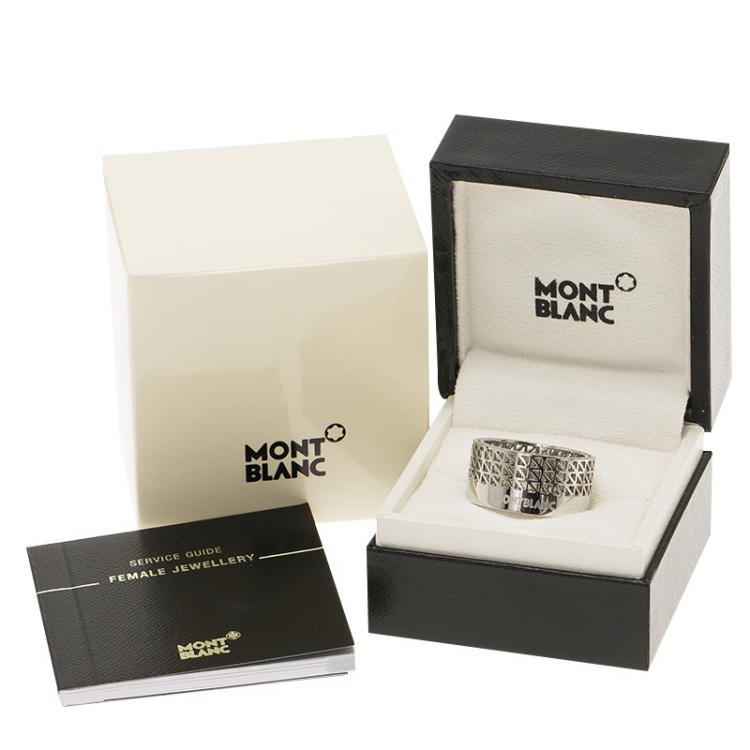 Pre Owned Montblanc Graphic Cutout Steel Band Ring Size 62