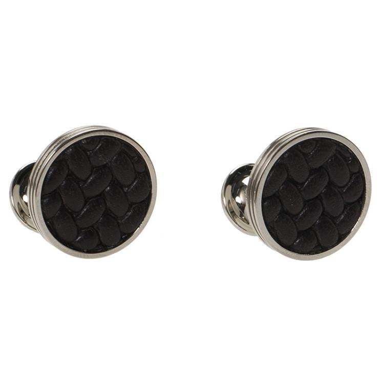 Pre Owned Montblanc Grains de Riz Brown Bull Hide Inlay Stainless Steel Cufflinks