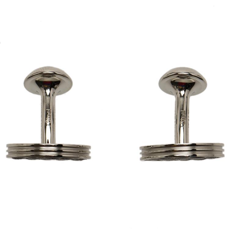 Pre Owned Montblanc Grains de Riz Brown Bull Hide Inlay Stainless Steel Cufflinks