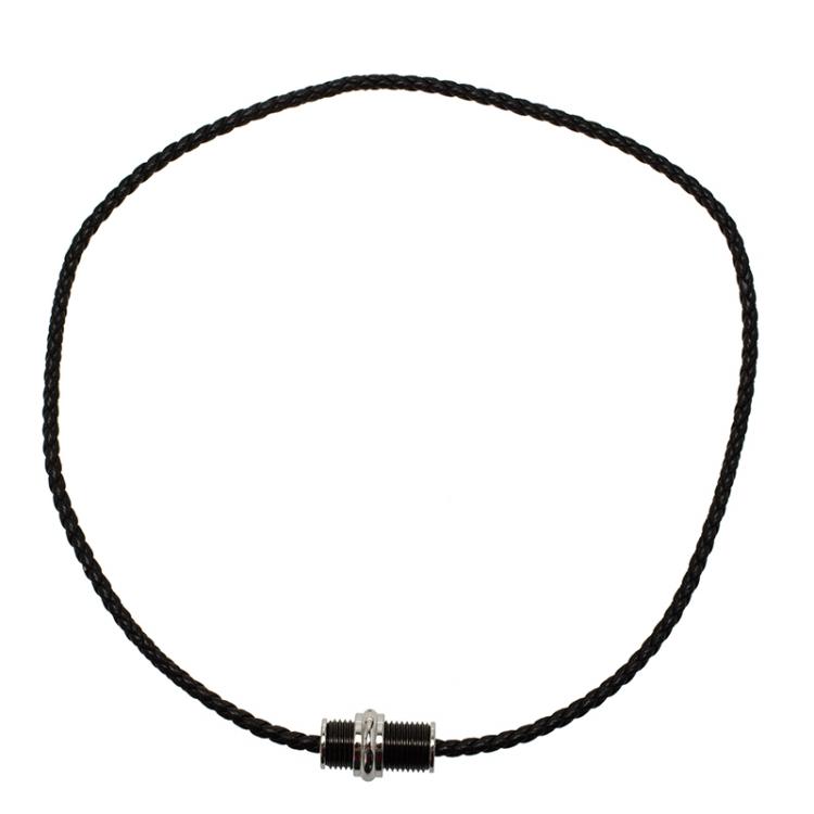 Pre Owned Montblanc Black PVD Steel Men's Sliding Pendant Woven Leather Necklace