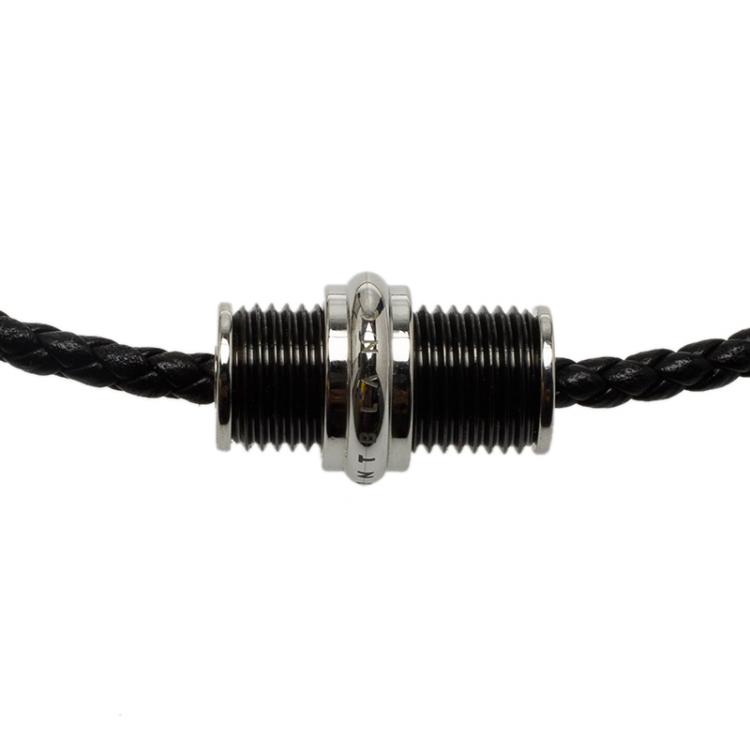 Pre Owned Montblanc Black PVD Steel Men's Sliding Pendant Woven Leather Necklace