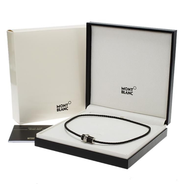 Pre Owned Montblanc Black PVD Steel Men's Sliding Pendant Woven Leather Necklace