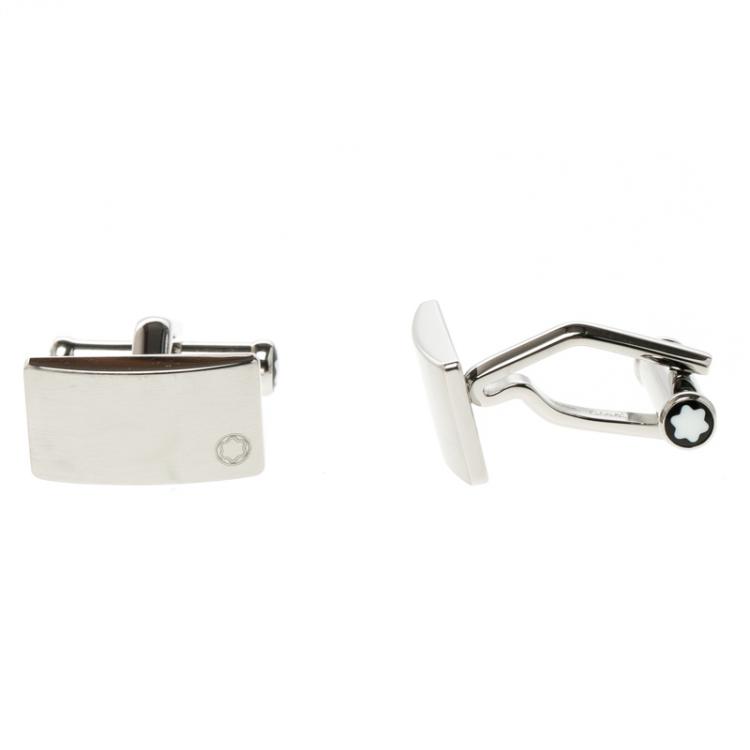 Pre Owned Montblanc Rectangular Silver Tone Stainless Steel Classic Cufflinks