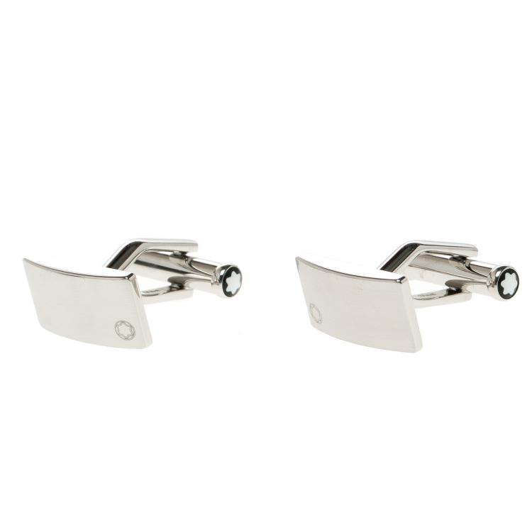 Pre Owned Montblanc Rectangular Silver Tone Stainless Steel Classic Cufflinks