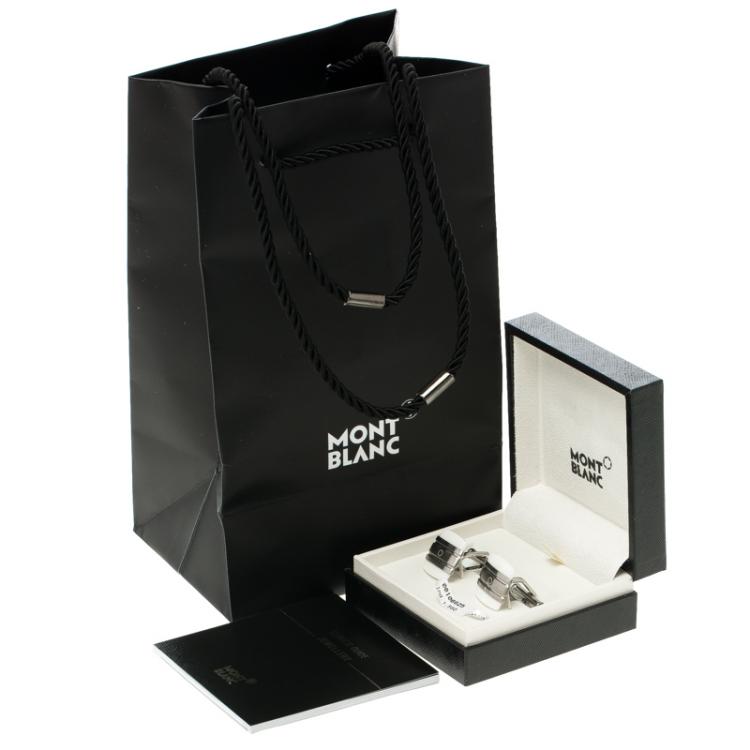 Pre Owned Montblanc Classic Collection White Agate & Stainless Steel Cufflinks