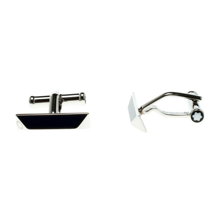 Pre Owned Montblanc Iconic Lines Navy Blue & Black Lacquer Steel Bar Cufflinks
