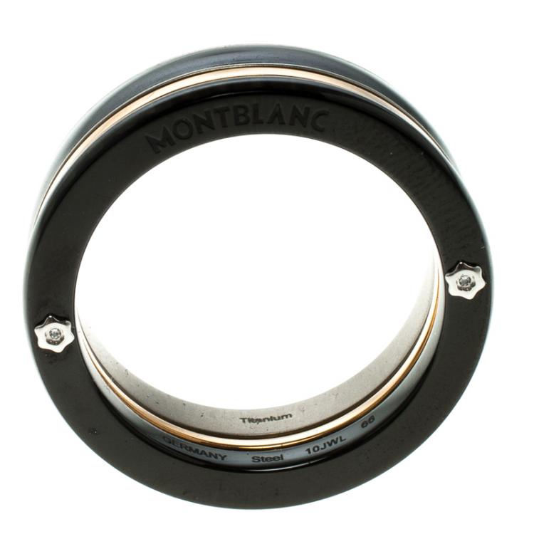 Pre Owned Montblanc The League Black Titanium Steel Rose Gold Tone Mens Band Ring Size 68