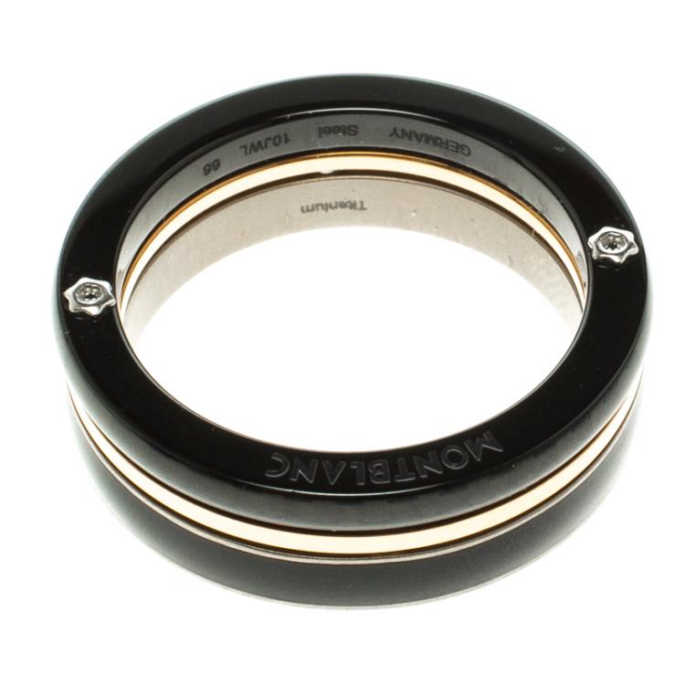 Pre Owned Montblanc The League Black Titanium Steel Rose Gold Tone Mens Band Ring Size 68