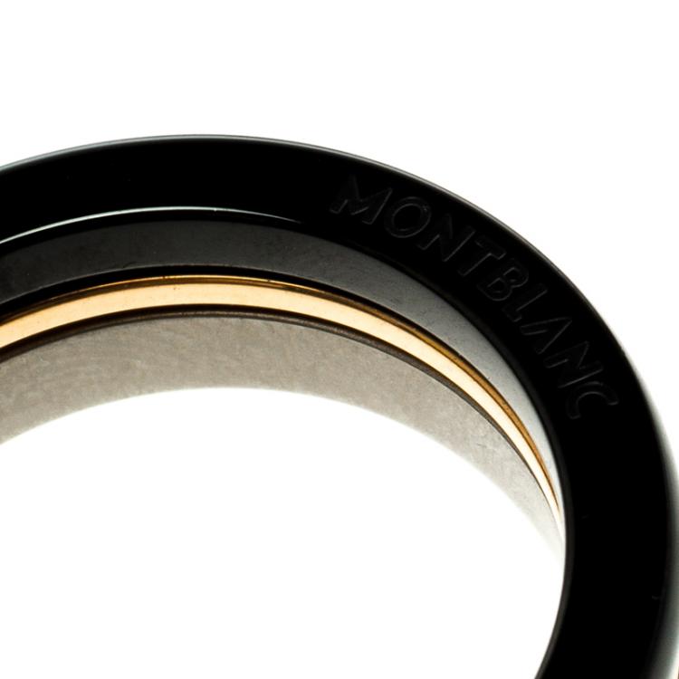 Pre Owned Montblanc The League Black Titanium Steel Rose Gold Tone Mens Band Ring Size 68