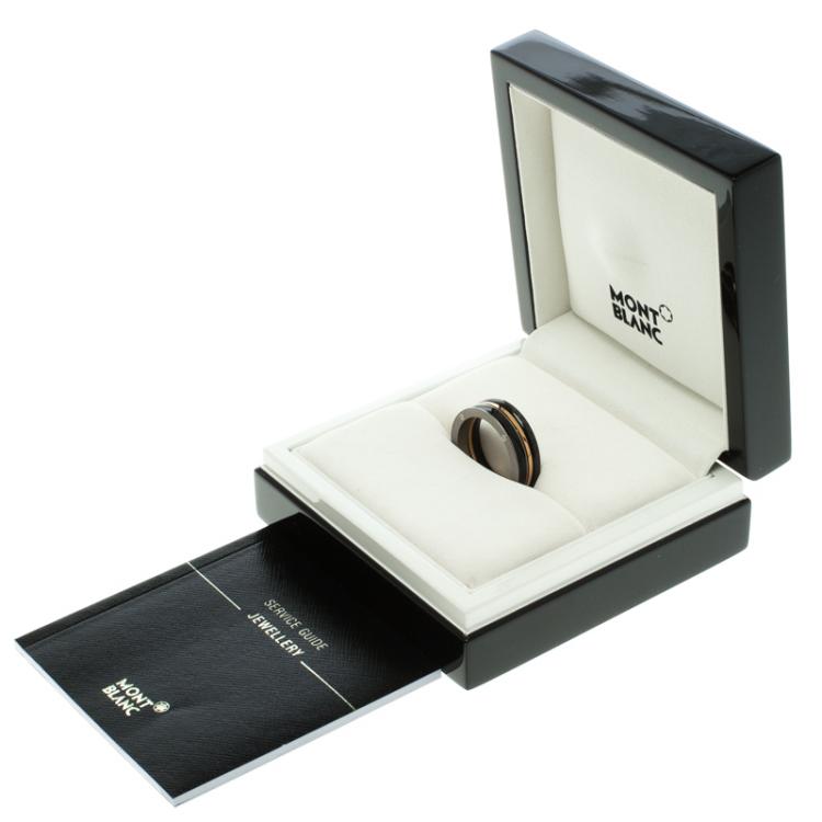 Pre Owned Montblanc The League Black Titanium Steel Rose Gold Tone Mens Band Ring Size 68