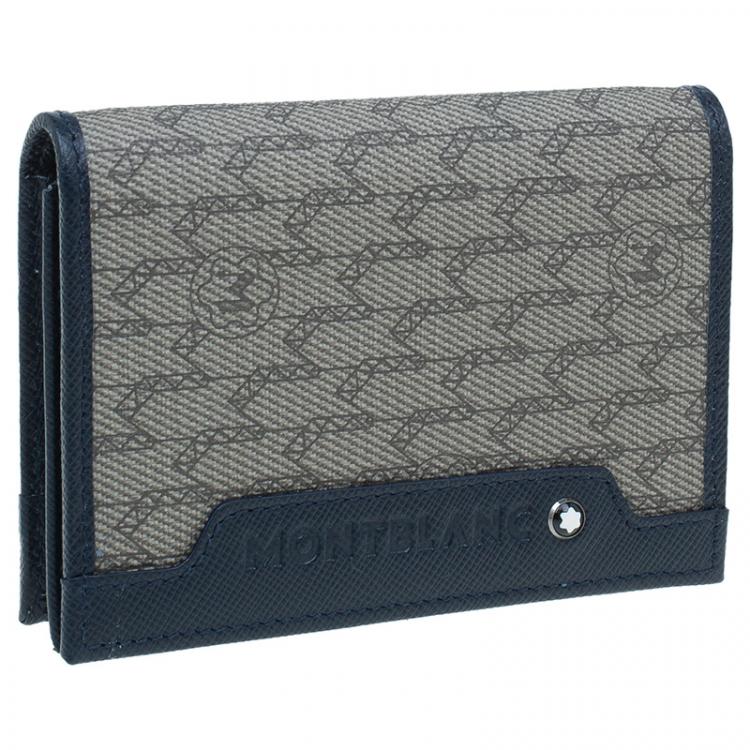 Pre Owned Montblanc Blue Leather and Monogram Canvas Card Holder 