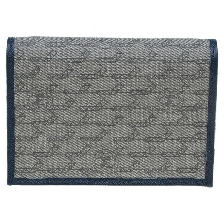 Pre Owned Montblanc Blue Leather and Monogram Canvas Card Holder 