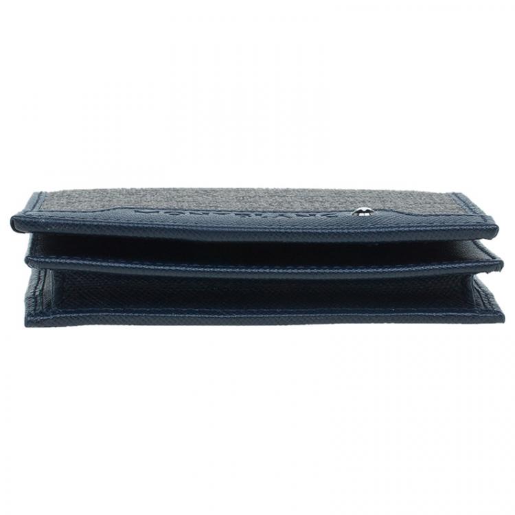 Pre Owned Montblanc Blue Leather and Monogram Canvas Card Holder 
