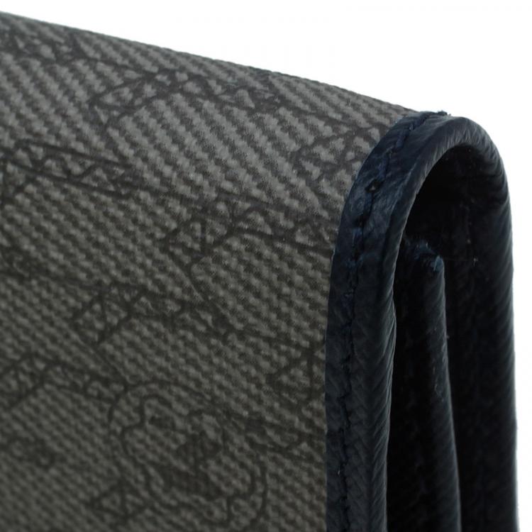 Pre Owned Montblanc Blue Leather and Monogram Canvas Card Holder 
