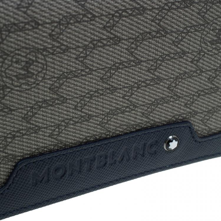 Pre Owned Montblanc Blue Leather and Monogram Canvas Card Holder 