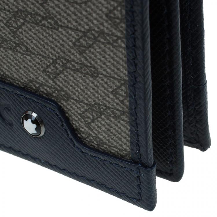 Pre Owned Montblanc Blue Leather and Monogram Canvas Card Holder 
