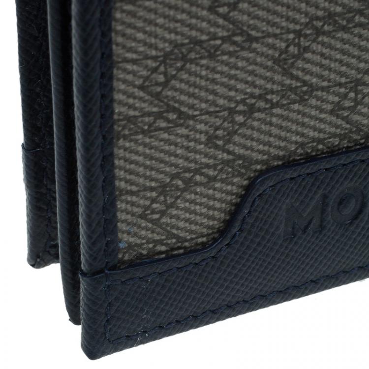Pre Owned Montblanc Blue Leather and Monogram Canvas Card Holder 