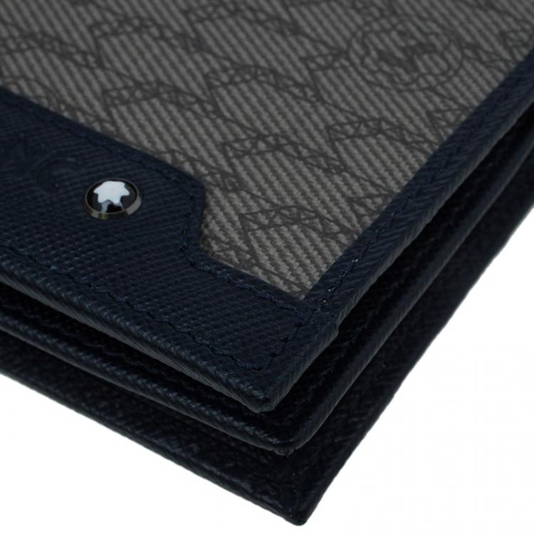 Pre Owned Montblanc Blue Leather and Monogram Canvas Card Holder 