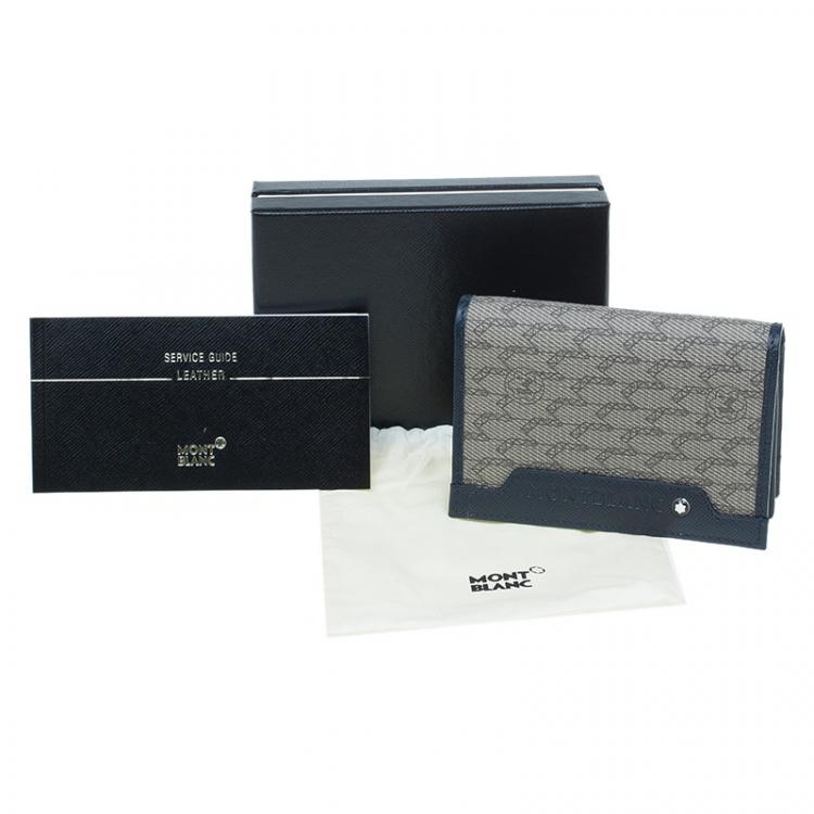 Pre Owned Montblanc Blue Leather and Monogram Canvas Card Holder 