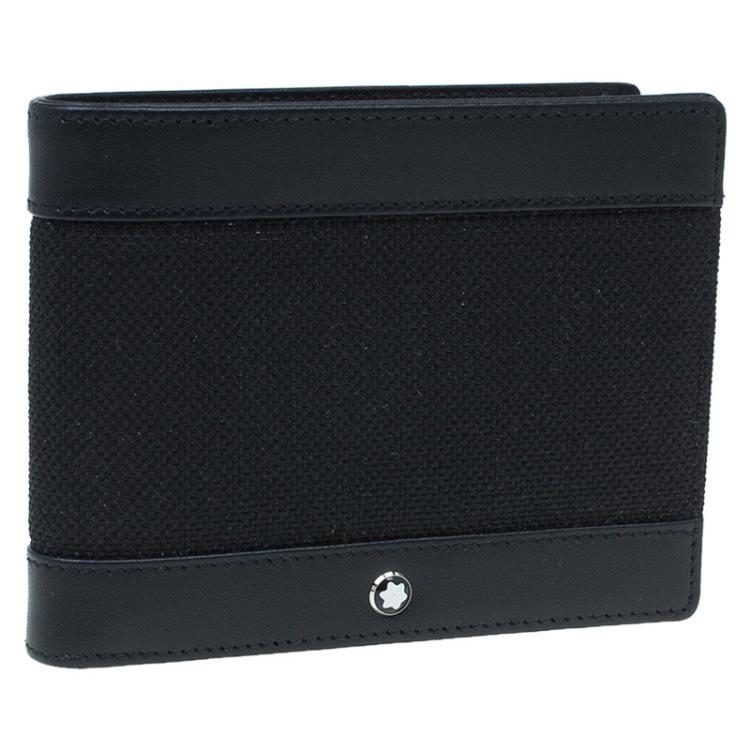 Pre Owned Montblanc Black Leather and Canvas Bifold Wallet 