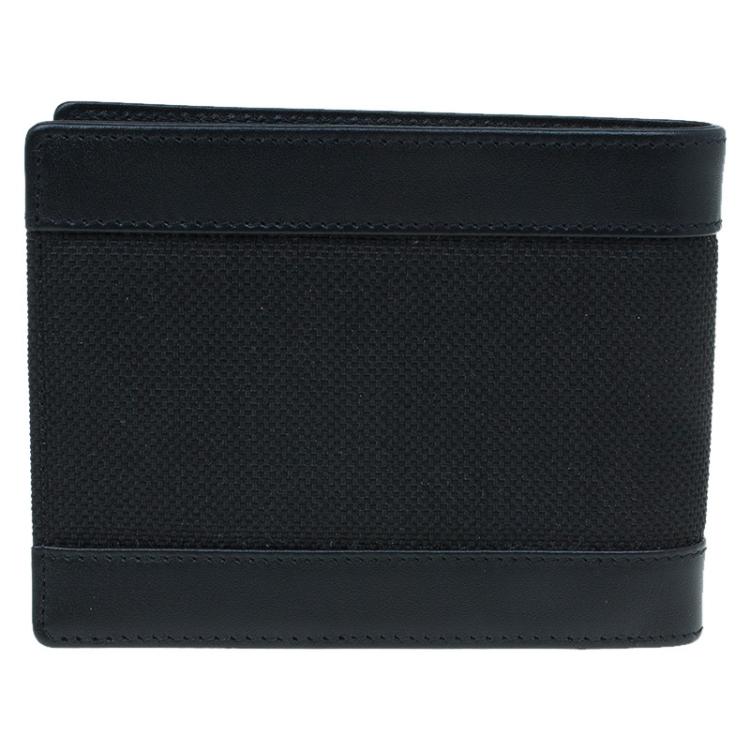 Pre Owned Montblanc Black Leather and Canvas Bifold Wallet 