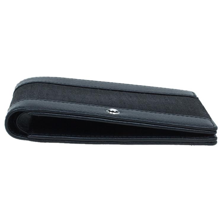 Pre Owned Montblanc Black Leather and Canvas Bifold Wallet 