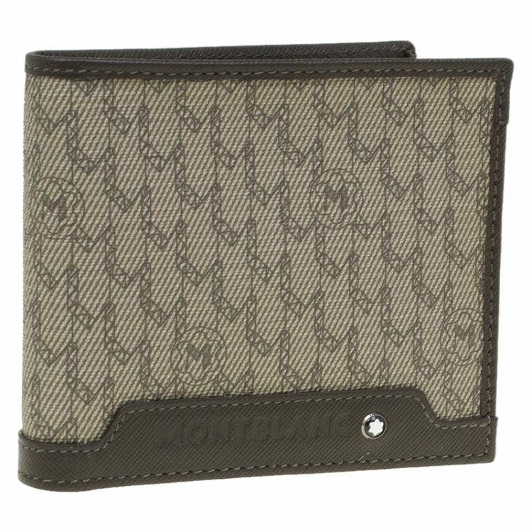 Pre Owned Montblanc Brown Leather and Monogram Canvas Bifold Wallet 