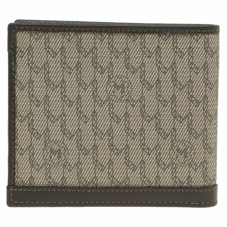 Pre Owned Montblanc Brown Leather and Monogram Canvas Bifold Wallet 