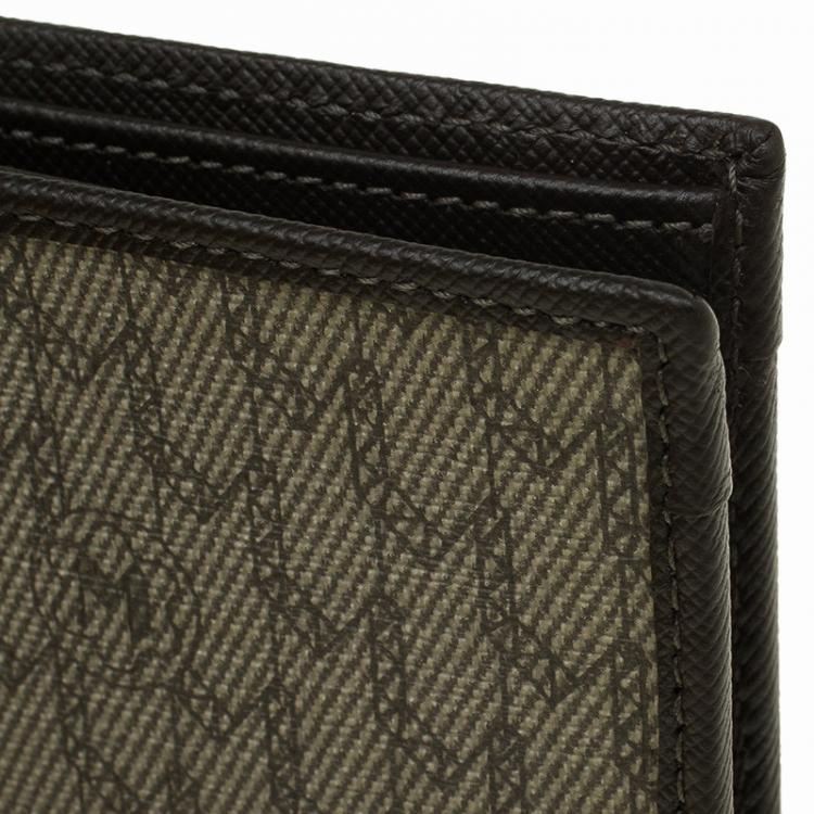 Pre Owned Montblanc Brown Leather and Monogram Canvas Bifold Wallet 