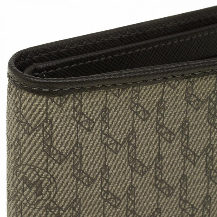 Pre Owned Montblanc Brown Leather and Monogram Canvas Bifold Wallet 