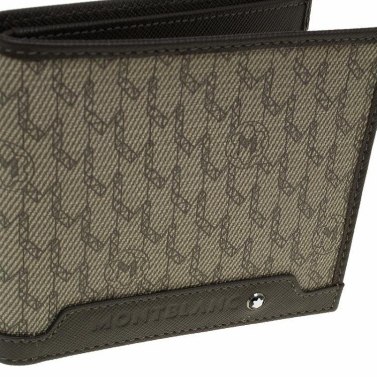 Pre Owned Montblanc Brown Leather and Monogram Canvas Bifold Wallet 