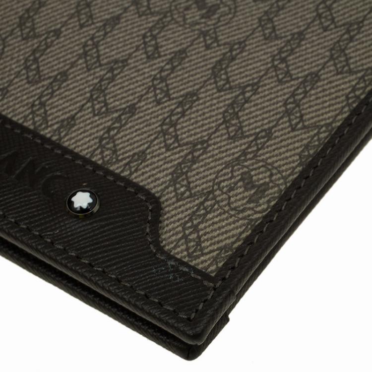 Pre Owned Montblanc Brown Leather and Monogram Canvas Bifold Wallet 