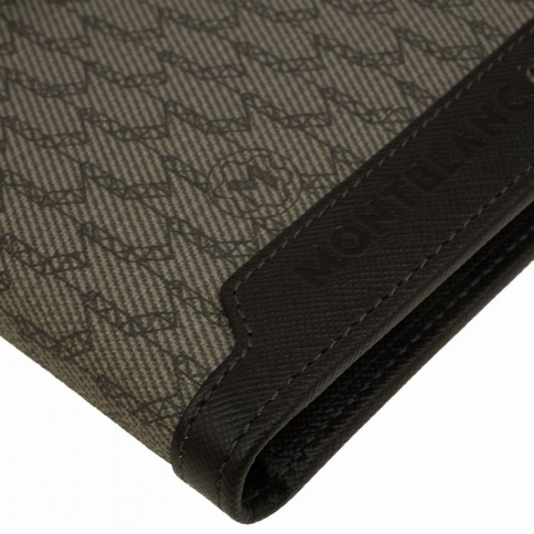 Pre Owned Montblanc Brown Leather and Monogram Canvas Bifold Wallet 