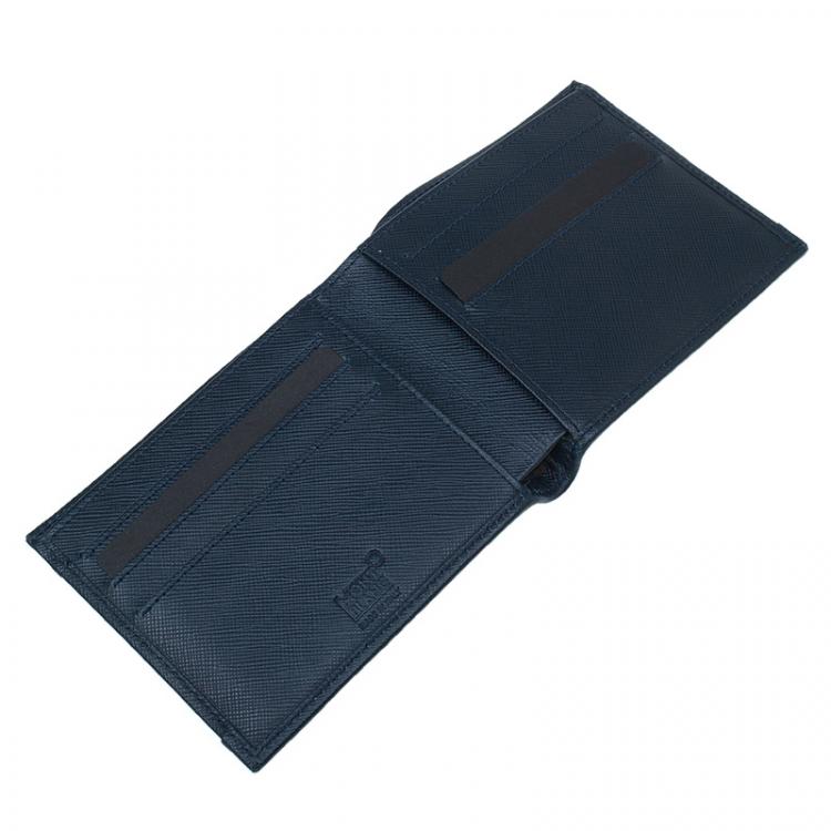 Pre Owned Montblanc Blue Leather and Monogram Canvas Bifold Wallet 