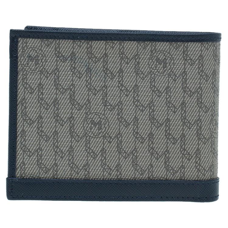 Pre Owned Montblanc Blue Leather and Monogram Canvas Bifold Wallet 