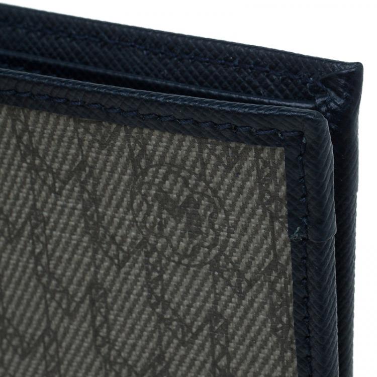 Pre Owned Montblanc Blue Leather and Monogram Canvas Bifold Wallet 