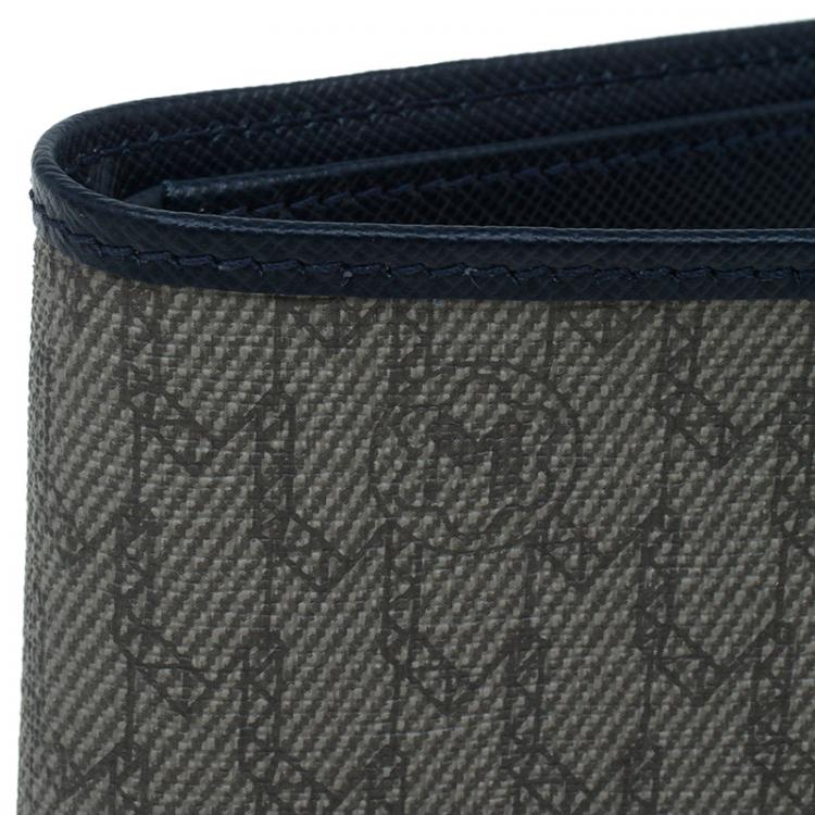 Pre Owned Montblanc Blue Leather and Monogram Canvas Bifold Wallet 