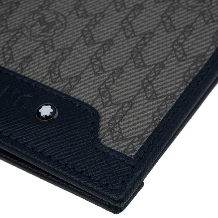 Pre Owned Montblanc Blue Leather and Monogram Canvas Bifold Wallet 