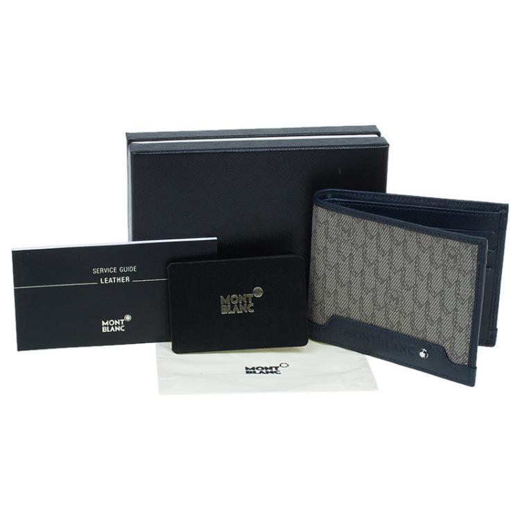 Pre Owned Montblanc Blue Leather and Monogram Canvas Bifold Wallet 