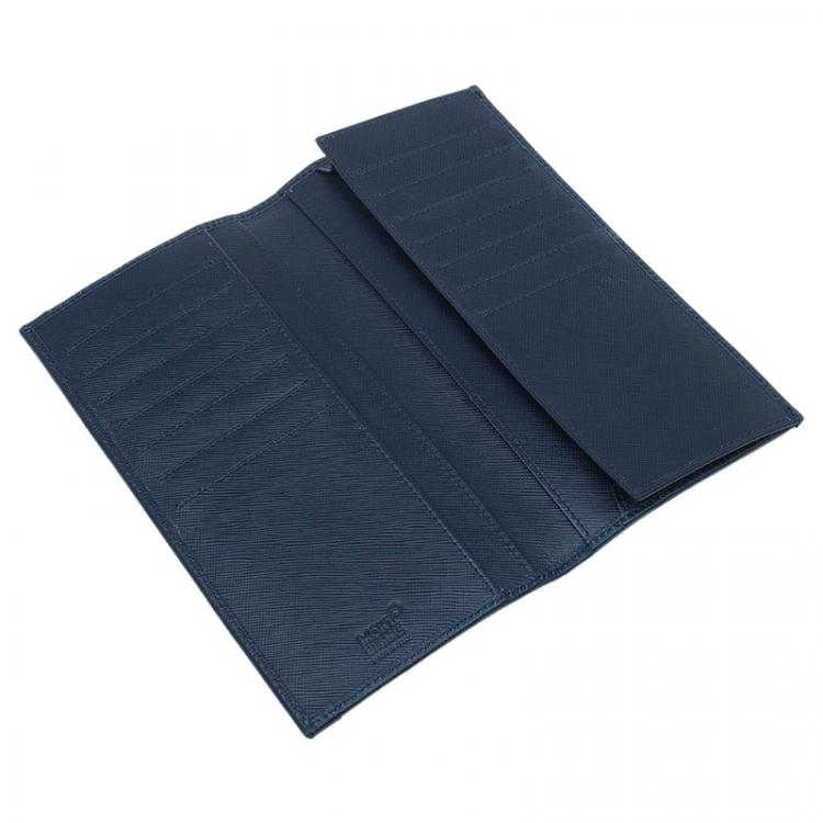 Pre Owned Montblanc Navy Blue Leather and Canvas  Signature 14 CC Continental Wallet