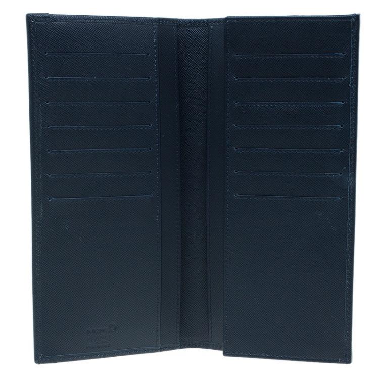 Pre Owned Montblanc Navy Blue Leather and Canvas  Signature 14 CC Continental Wallet